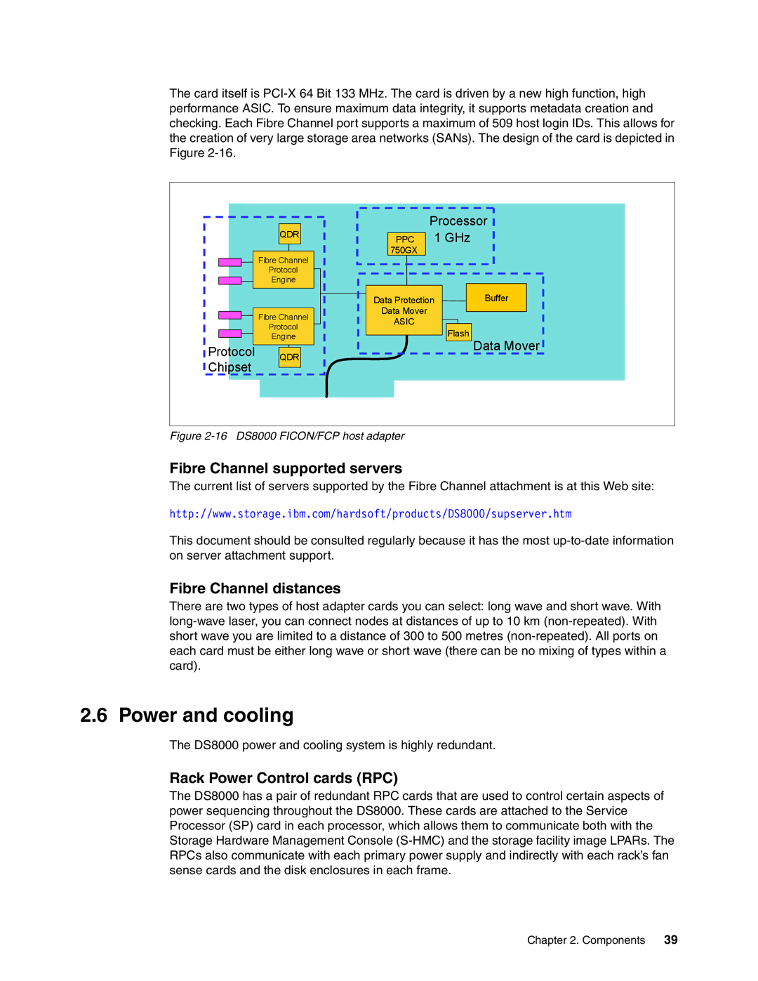 IBM DS8000 manual Power and cooling, Fibre Channel supported servers, Fibre Channel distances, Rack Power Control cards RPC 