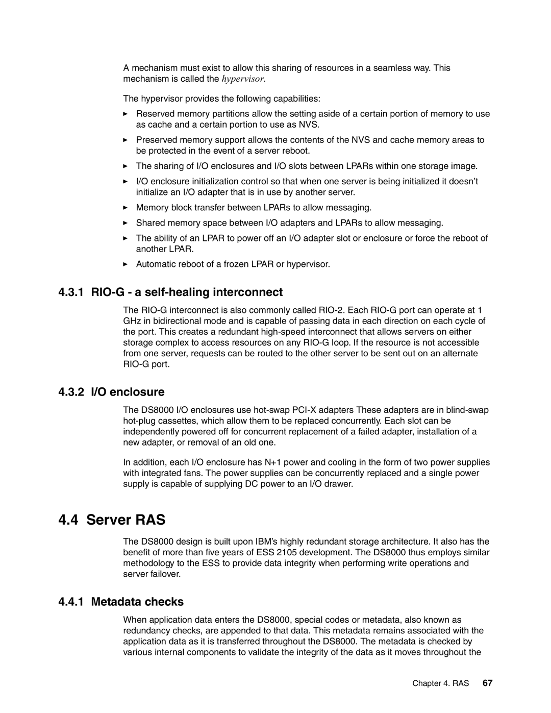 IBM DS8000 manual Server RAS, RIO-G a self-healing interconnect, 2 I/O enclosure, Metadata checks 