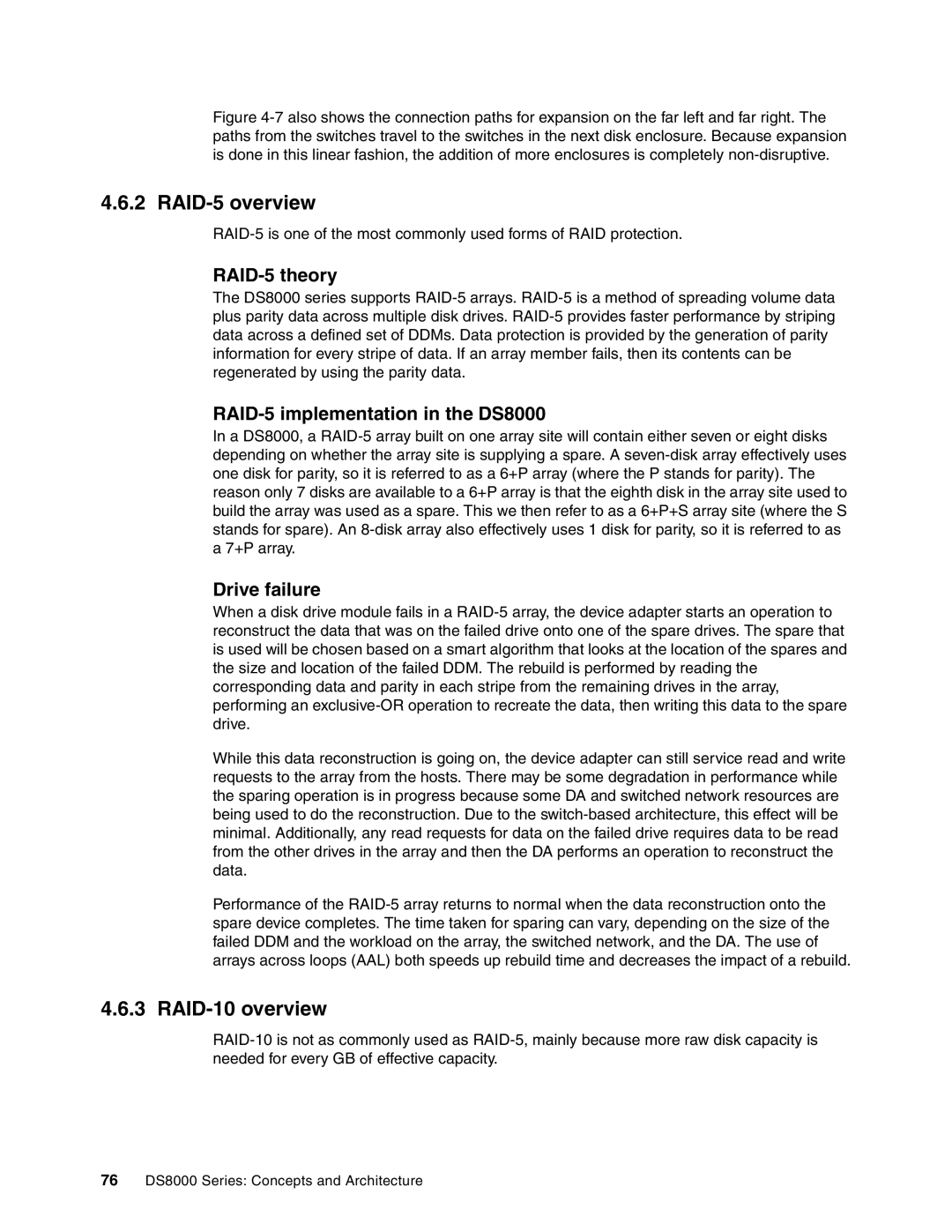 IBM manual RAID-5 overview, RAID-10 overview, RAID-5 theory, RAID-5 implementation in the DS8000, Drive failure 