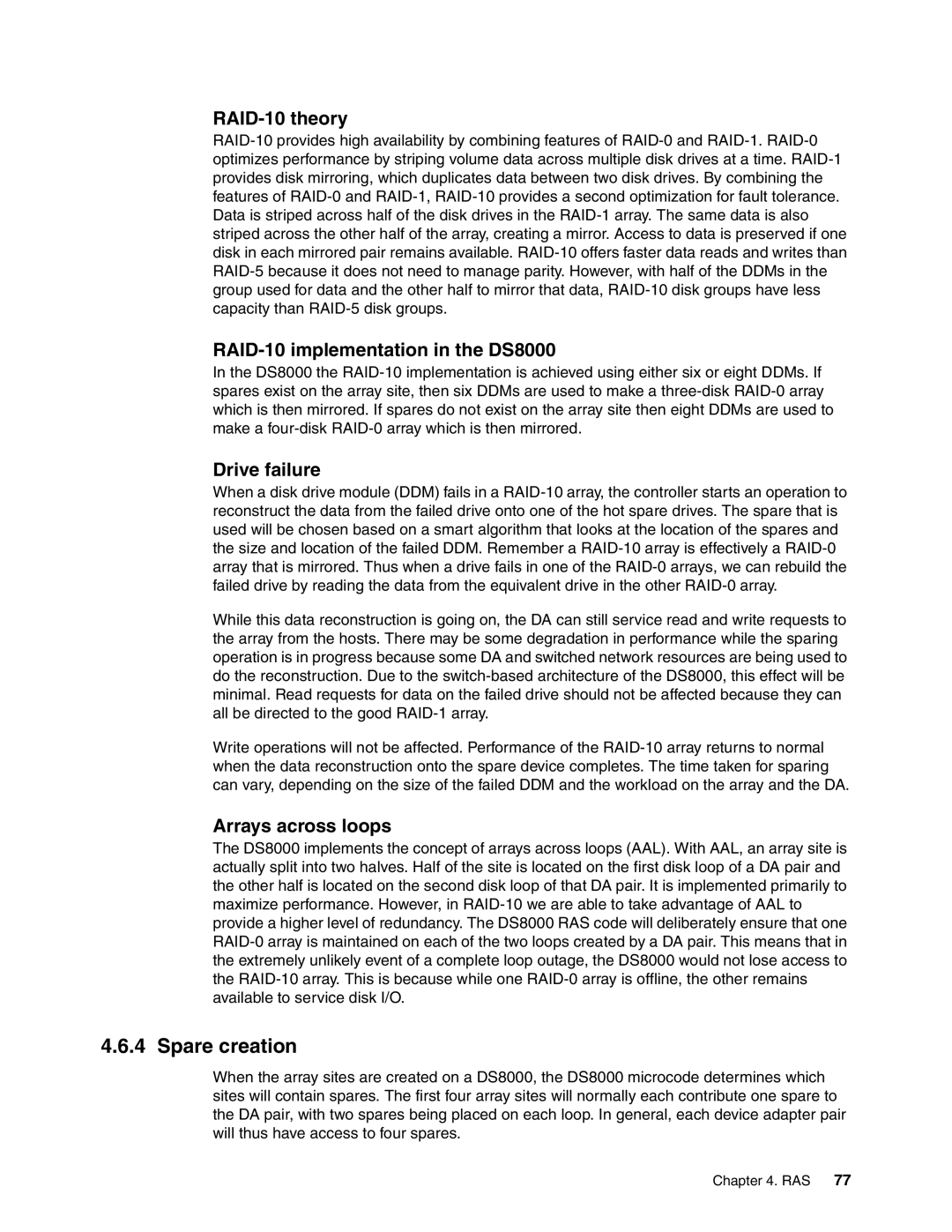 IBM manual Spare creation, RAID-10 theory, RAID-10 implementation in the DS8000 