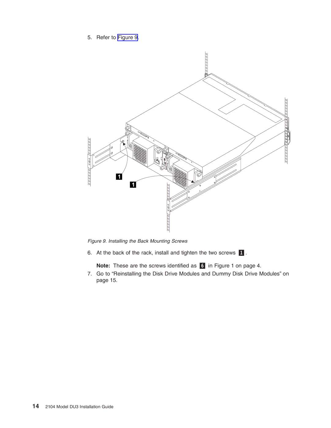 IBM DU3 manual Installing the Back Mounting Screws 