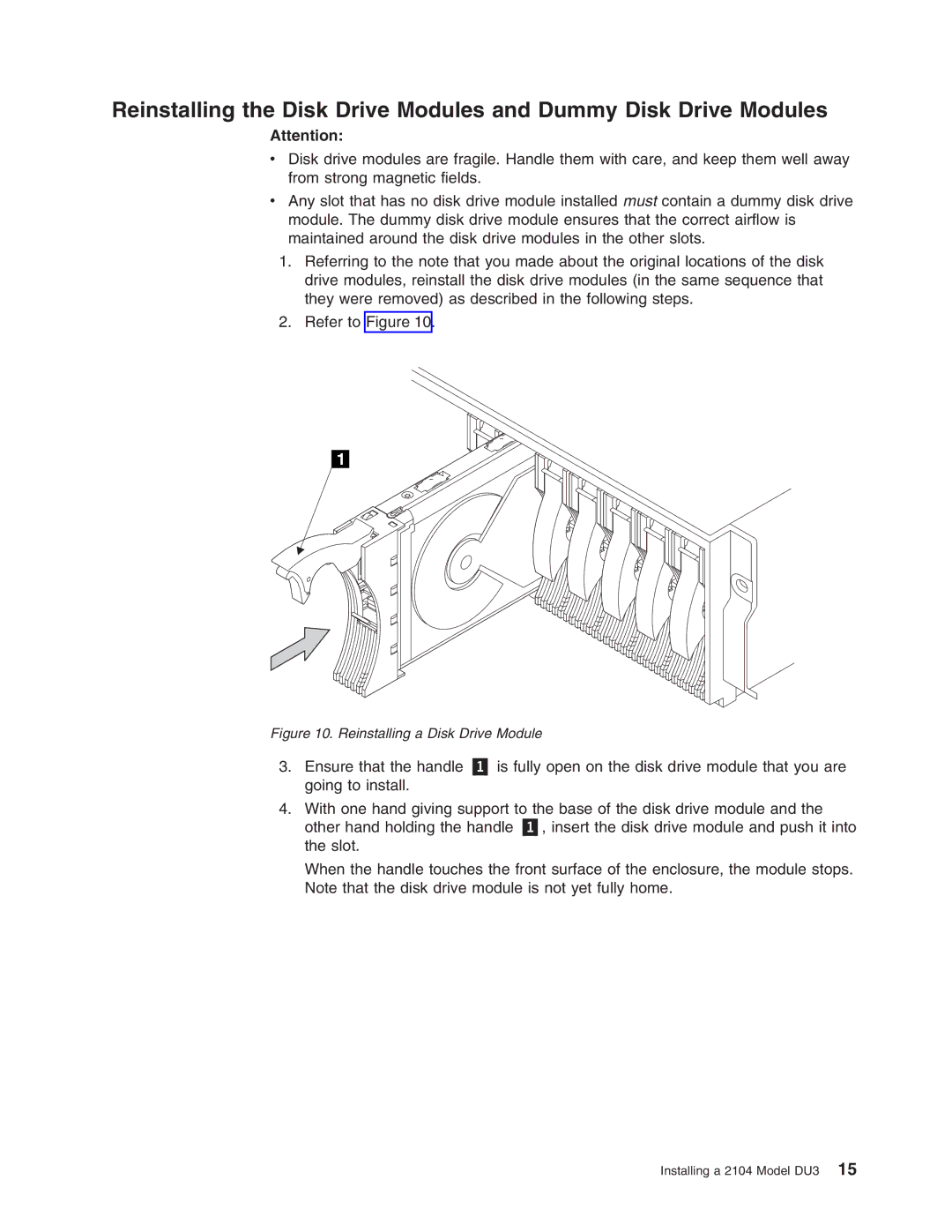 IBM DU3 manual Reinstalling a Disk Drive Module 