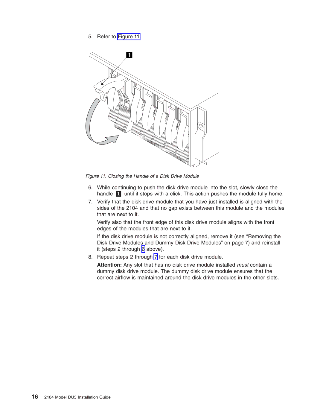 IBM DU3 manual Closing the Handle of a Disk Drive Module 