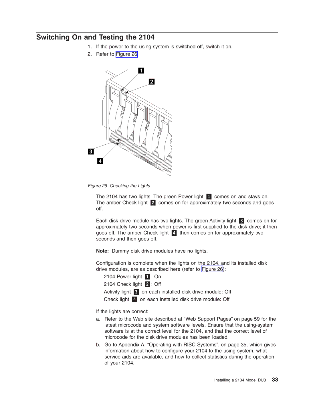 IBM DU3 manual Switching On and Testing, Checking the Lights 