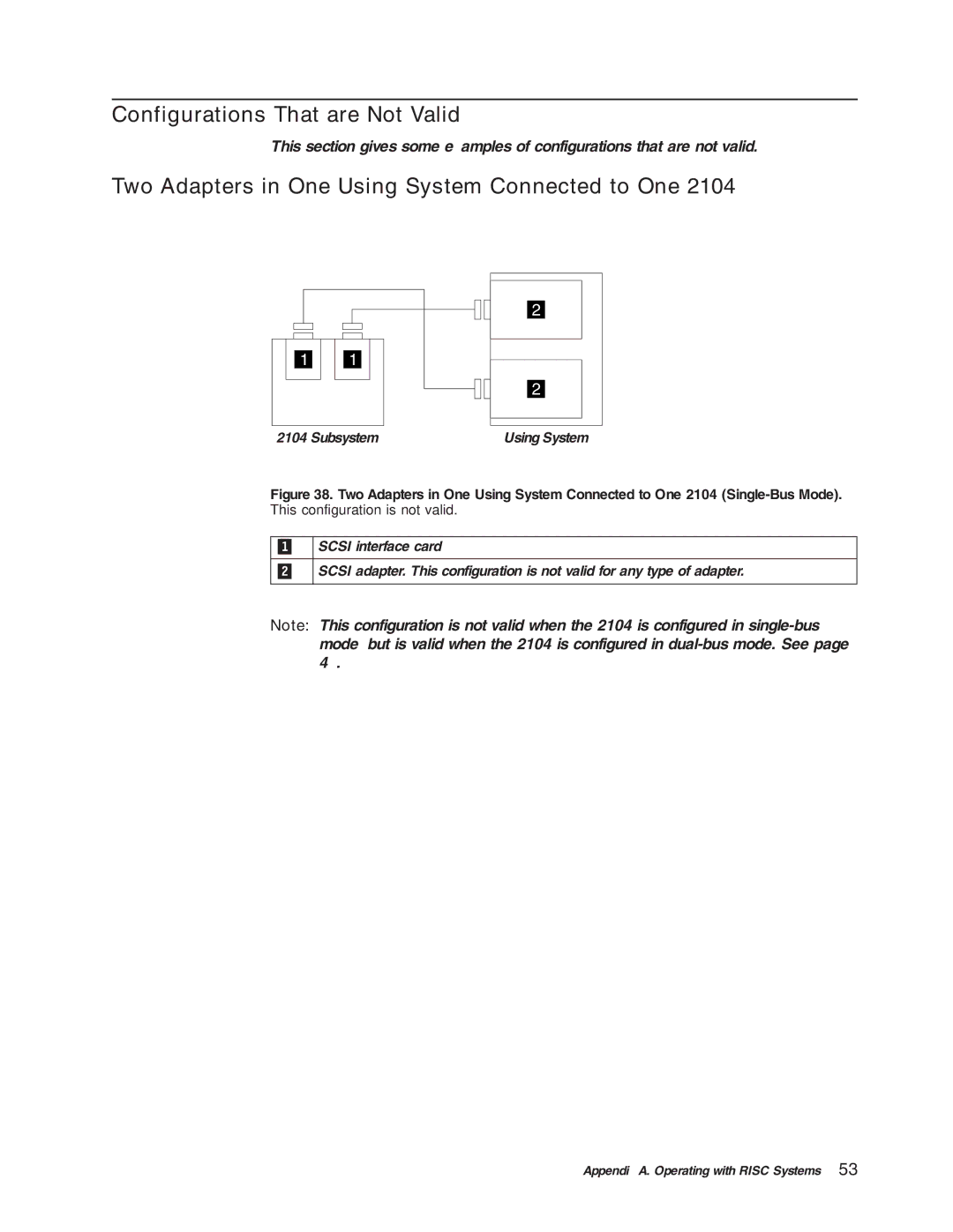 IBM DU3 manual Configurations That are Not Valid, Two Adapters in One Using System Connected to One 