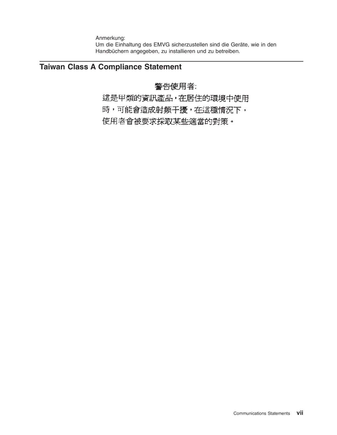 IBM DU3 manual Taiwan Class a Compliance Statement 