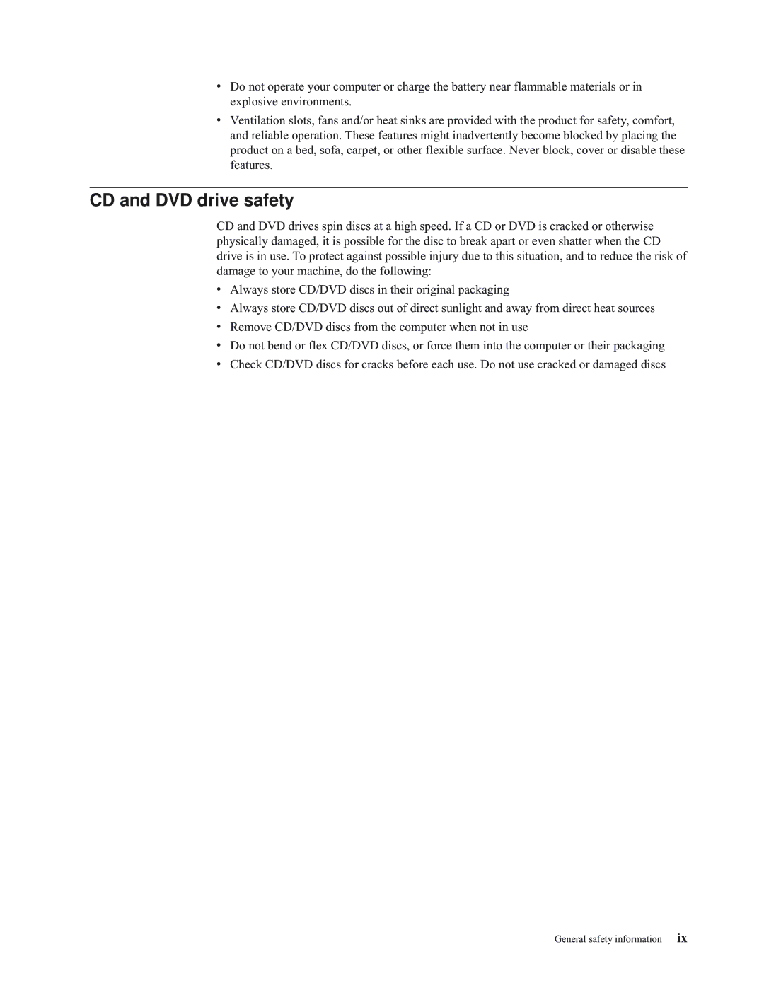 IBM E400 manual CD and DVD drive safety 