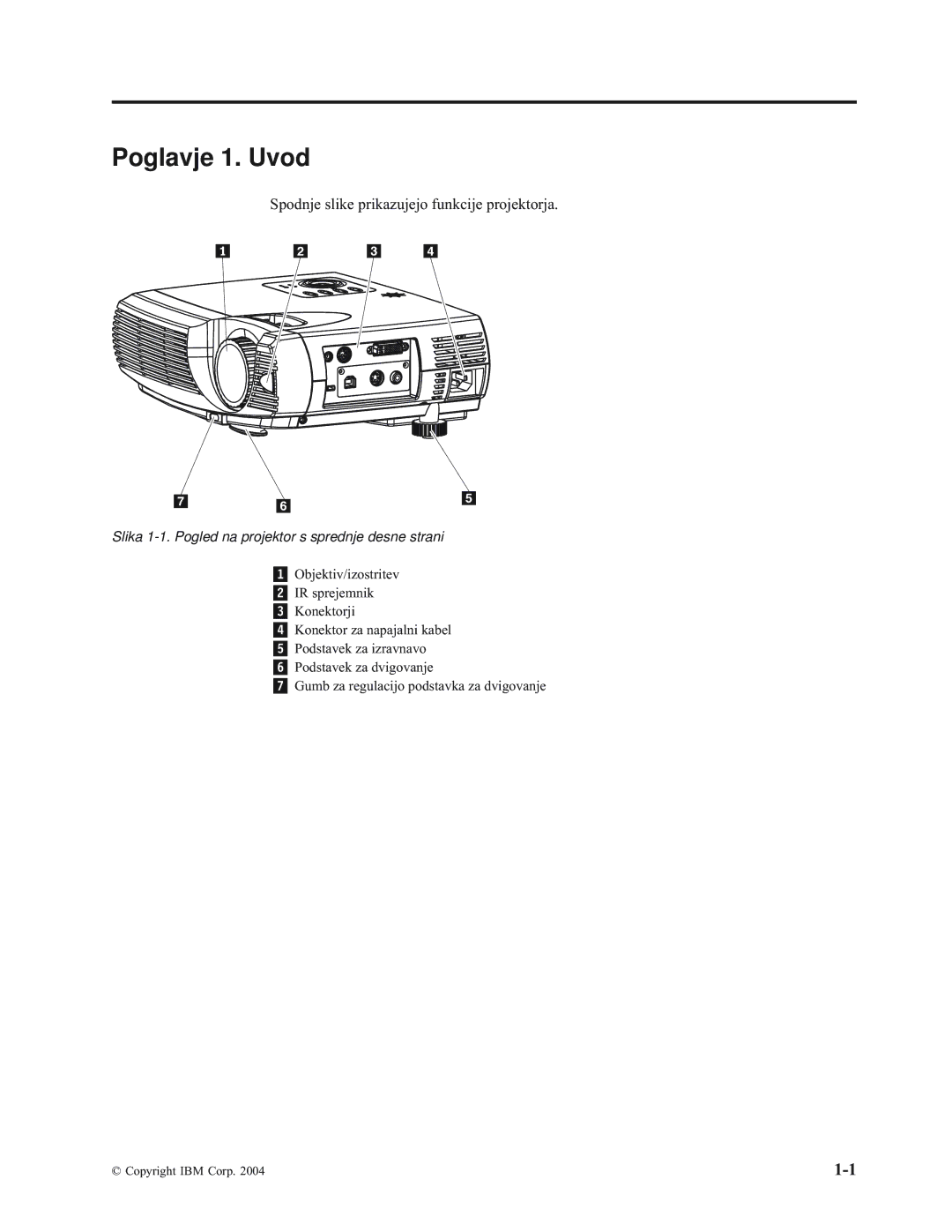 IBM E400 manual Poglavje 1. Uvod, Spodnje slike prikazujejo funkcije projektorja 