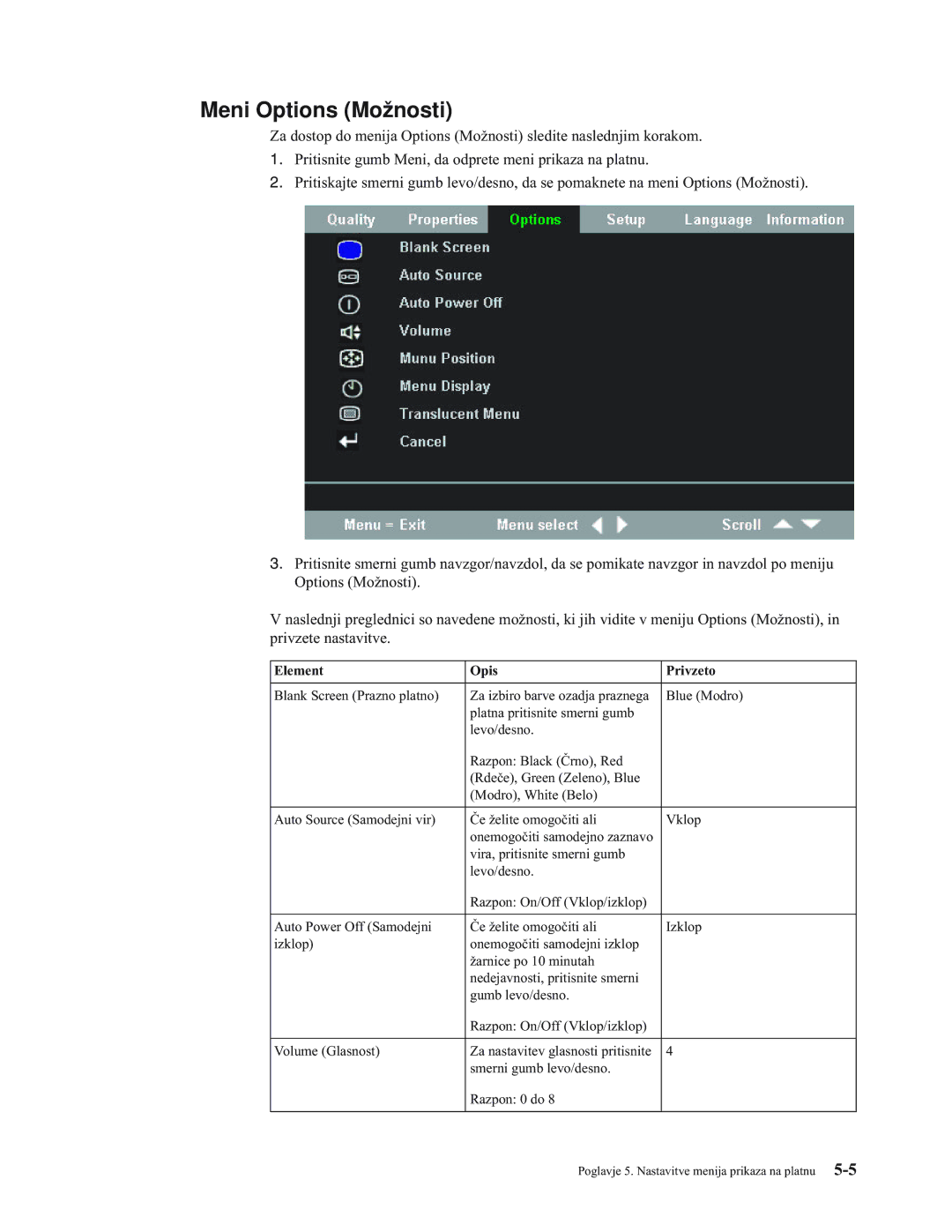 IBM E400 manual Meni Options Možnosti 