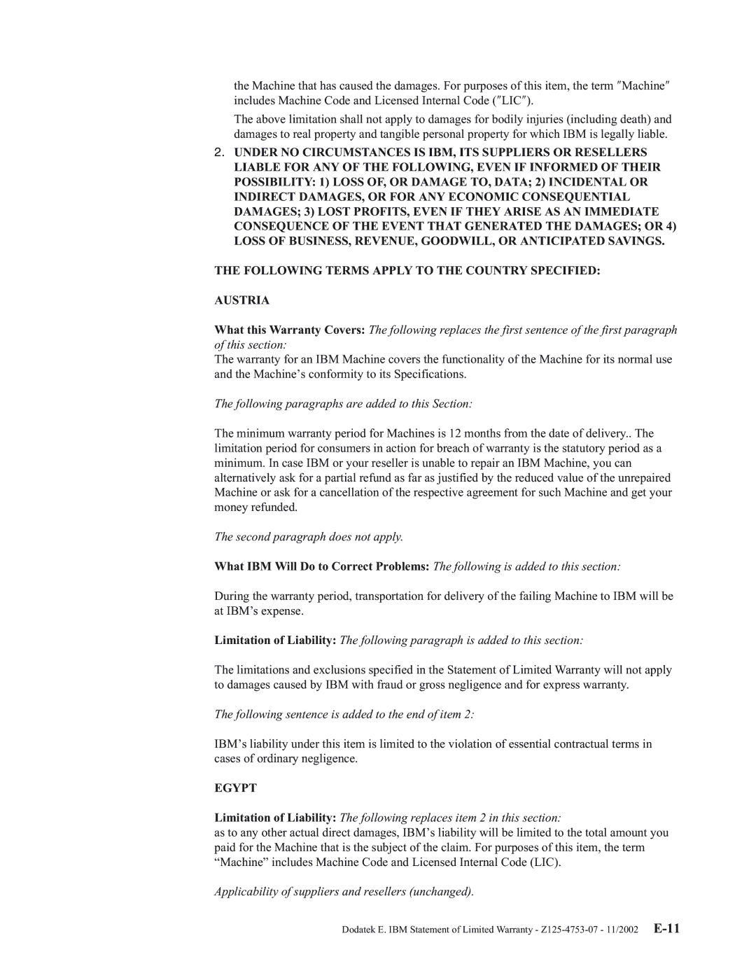 IBM E400 manual Following paragraphs are added to this Section, Egypt 