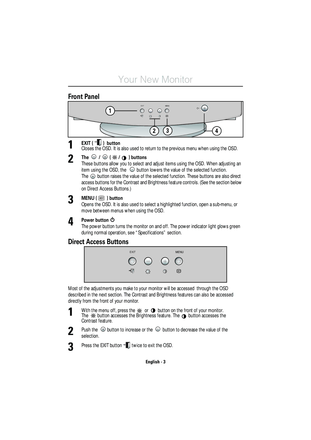 IBM E50 manual Front Panel, On Direct Access Buttons, Power button 