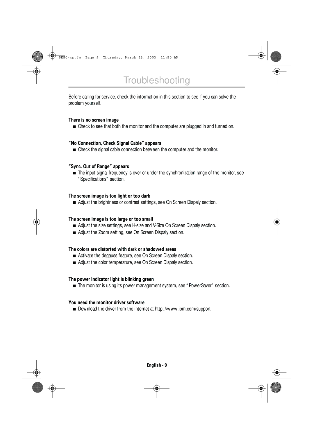 IBM E50 manual Troubleshooting 