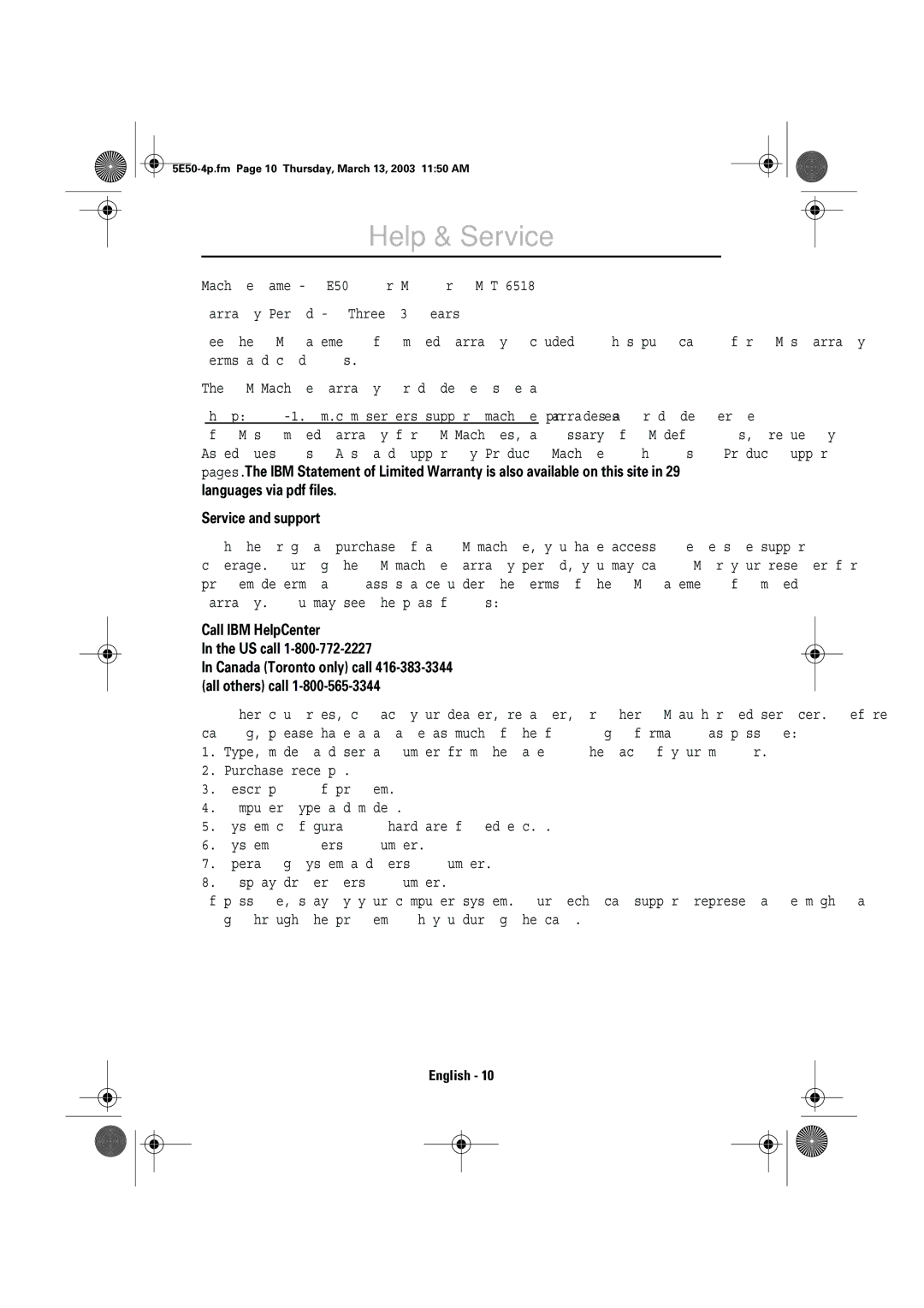 IBM E50 manual Help & Service, Service and support, Call IBM HelpCenter US call 