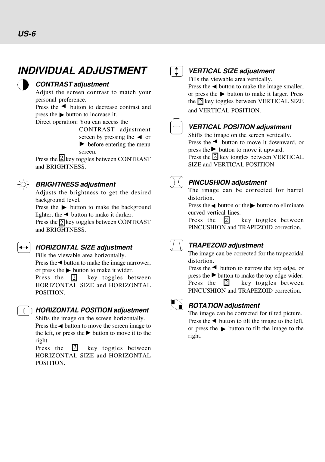 IBM E54 operating instructions Individual Adjustment, US-6 