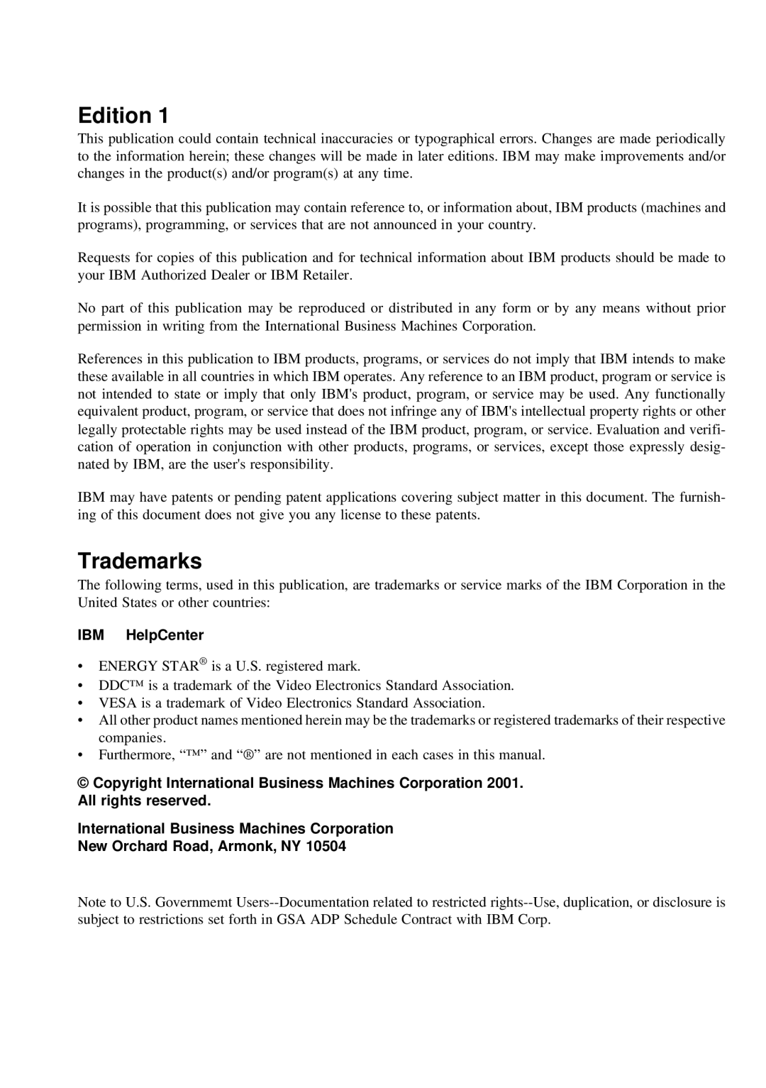 IBM E54 operating instructions Edition, IBM HelpCenter 