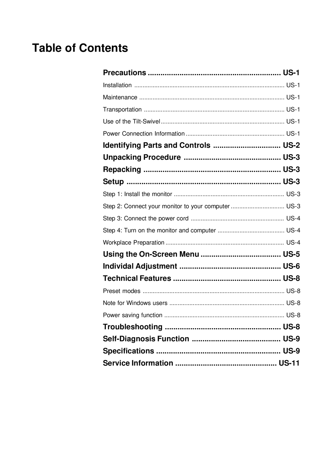 IBM E54 operating instructions Table of Contents 