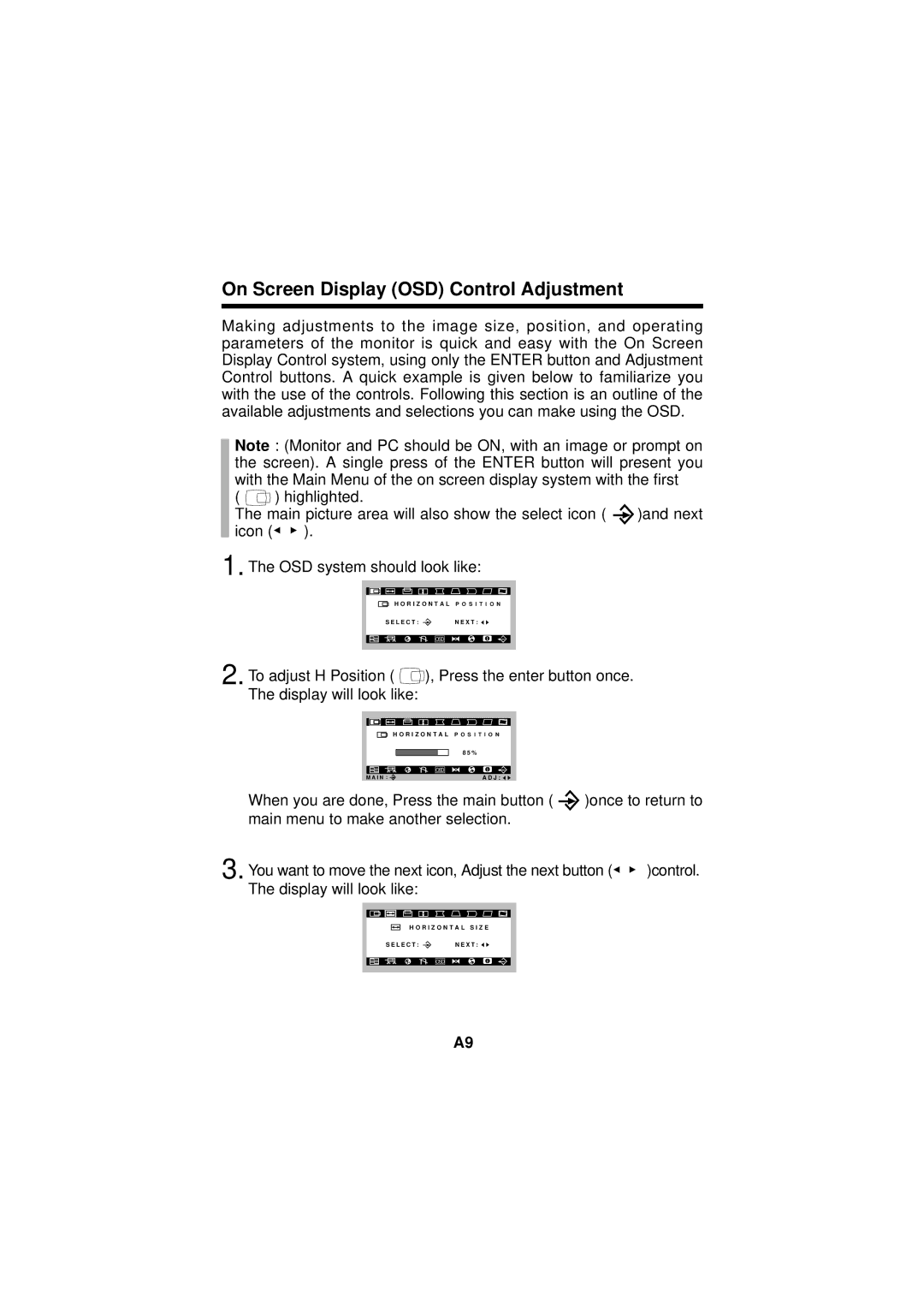 IBM E74M manual On Screen Display OSD Control Adjustment 