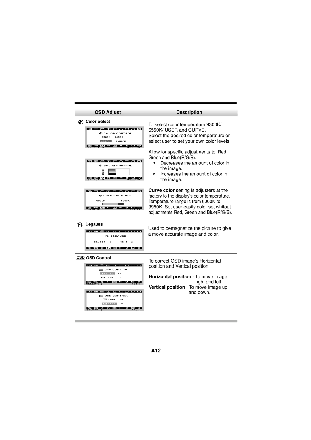 IBM E74M manual A12, Color Select 