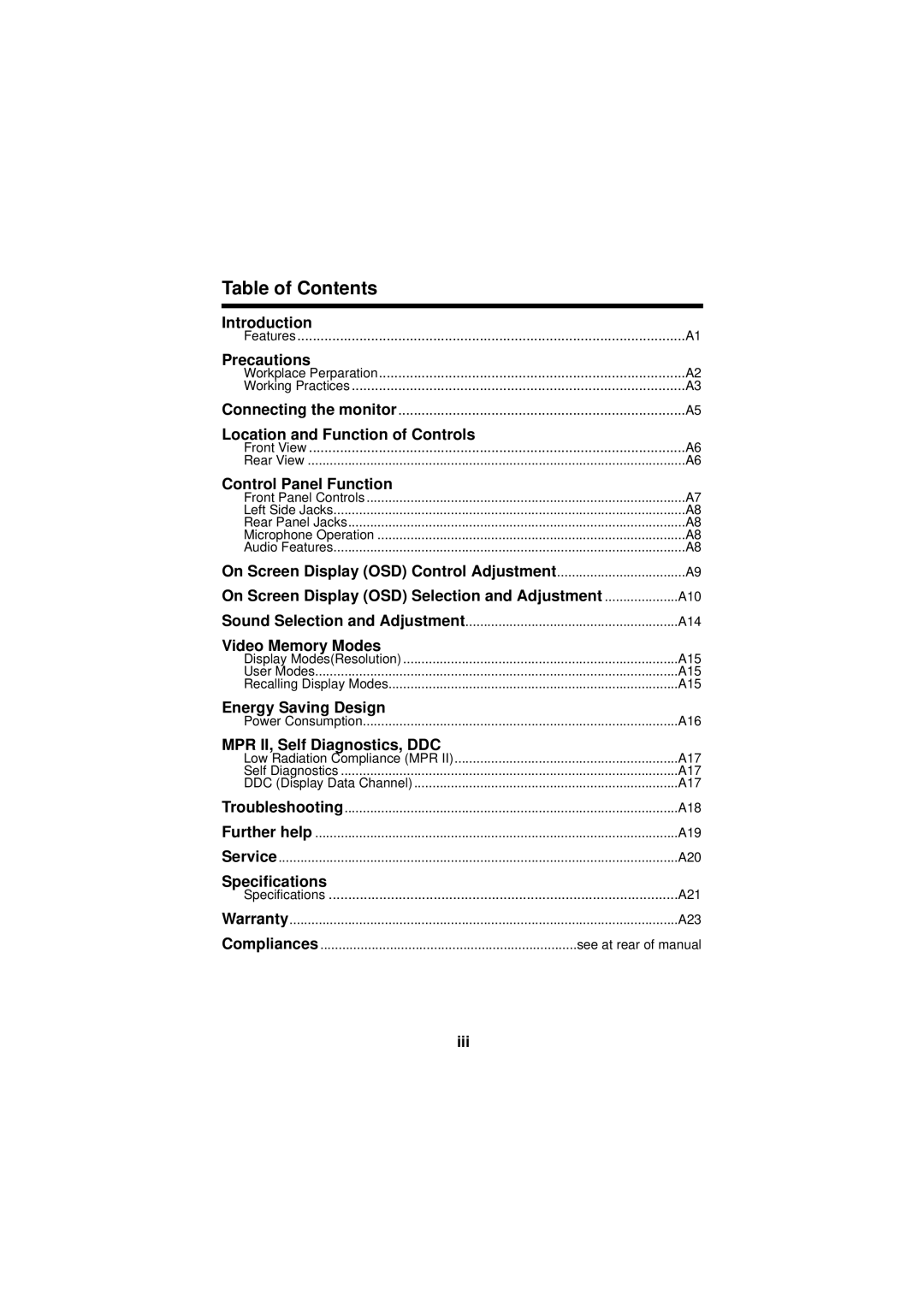 IBM E74M manual Table of Contents 