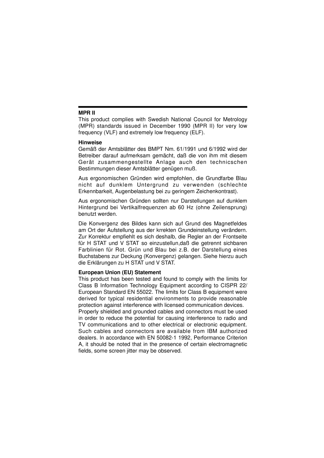 IBM E74M manual Hinweise, European Union EU Statement 