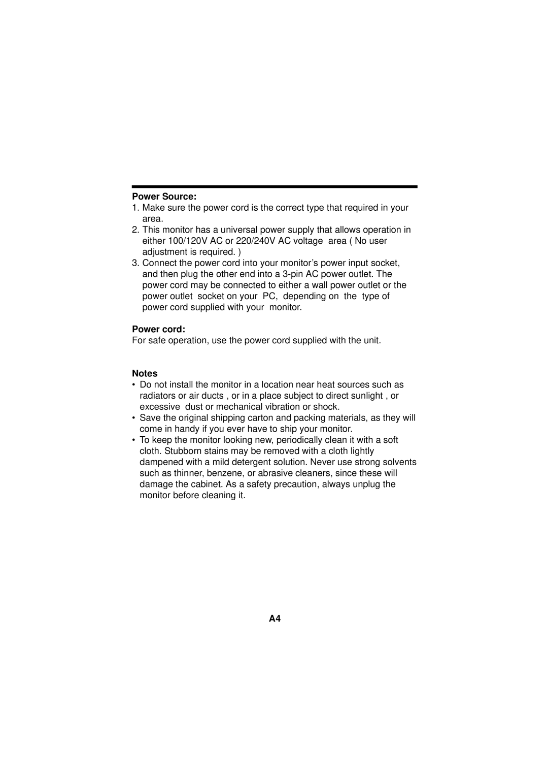 IBM E74M manual Power Source, Power cord 