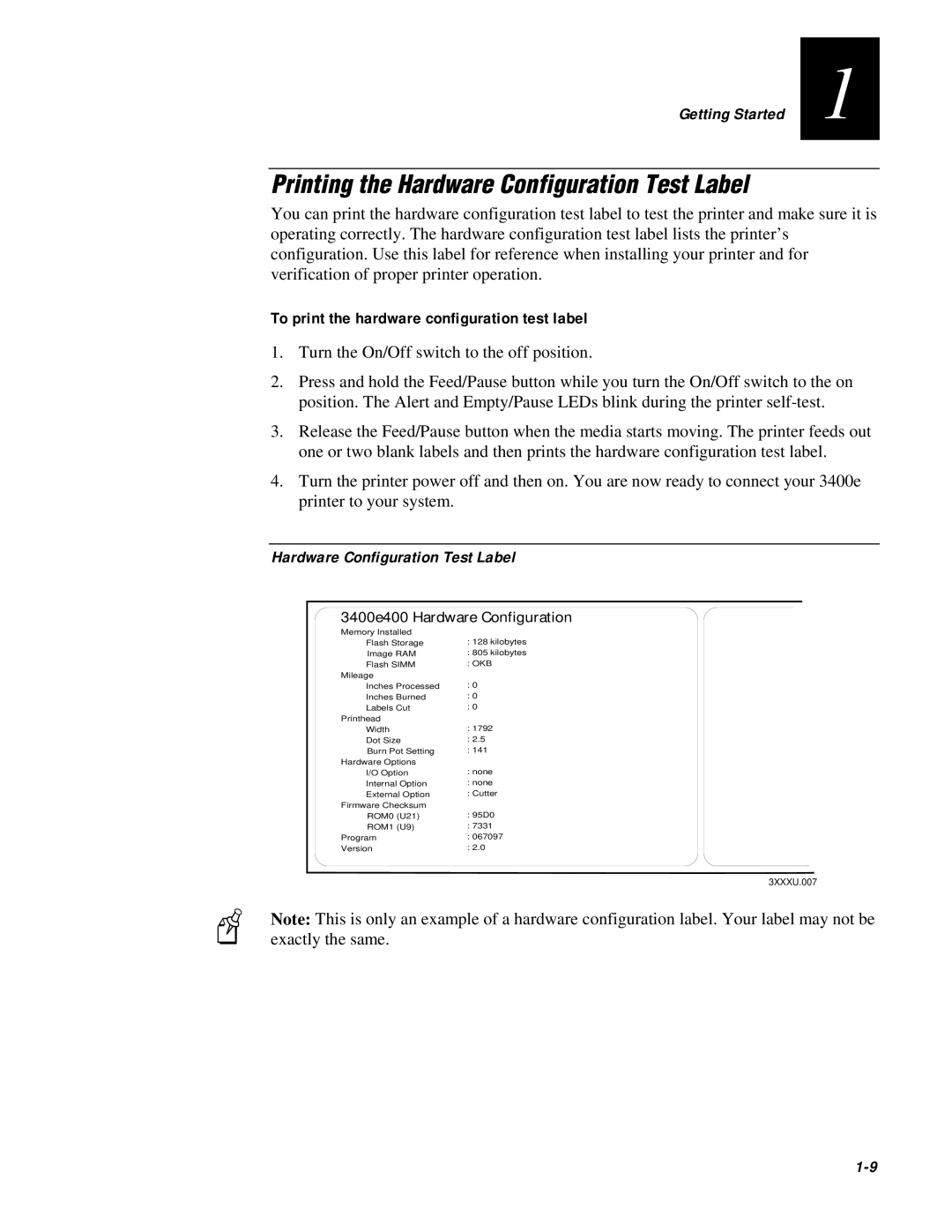 IBM EasyCoder 3400e Printing the Hardware Configuration Test Label, To print the hardware configuration test label 