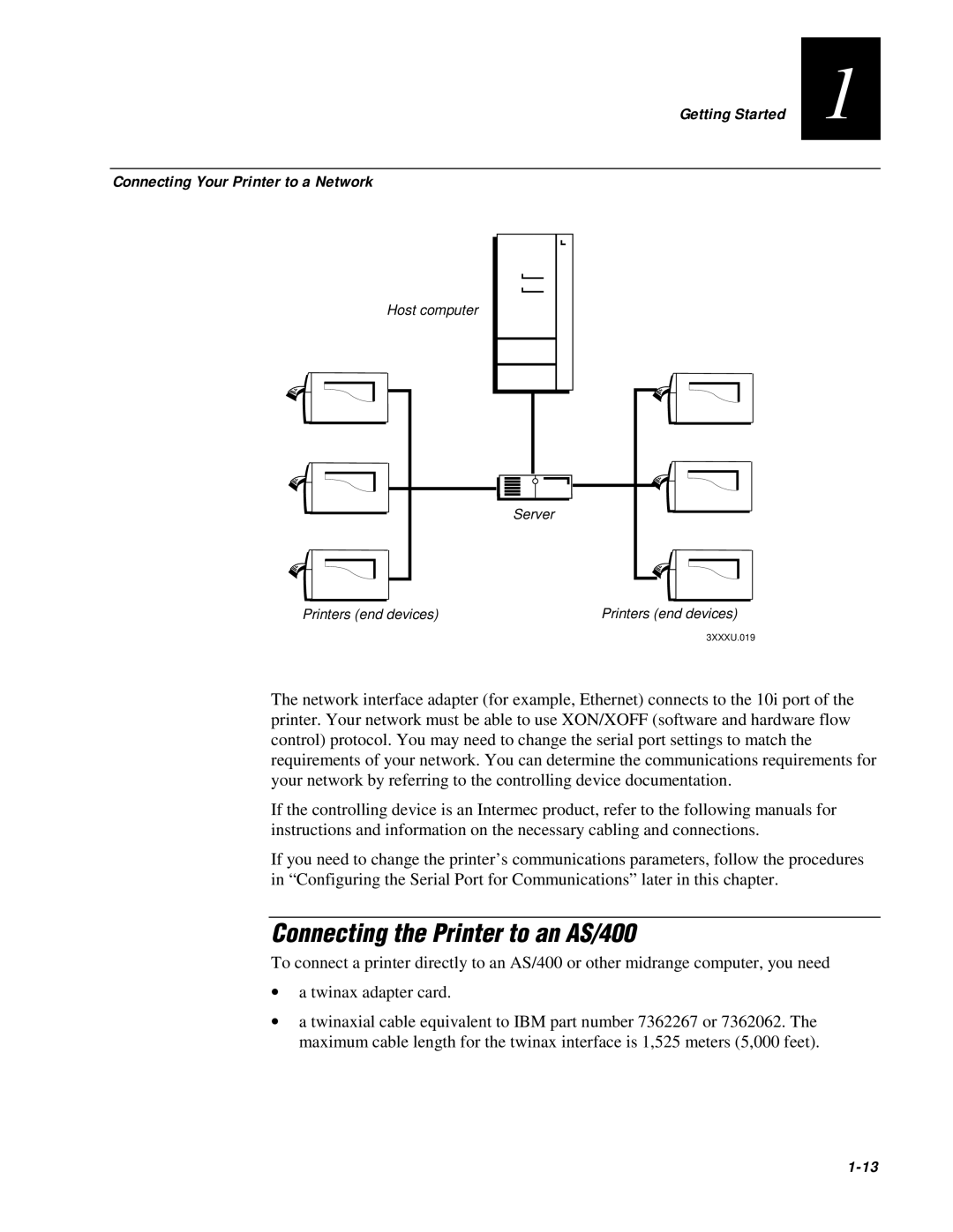 IBM EasyCoder 3400e user manual Connecting the Printer to an AS/400, Connecting Your Printer to a Network, 1-13 