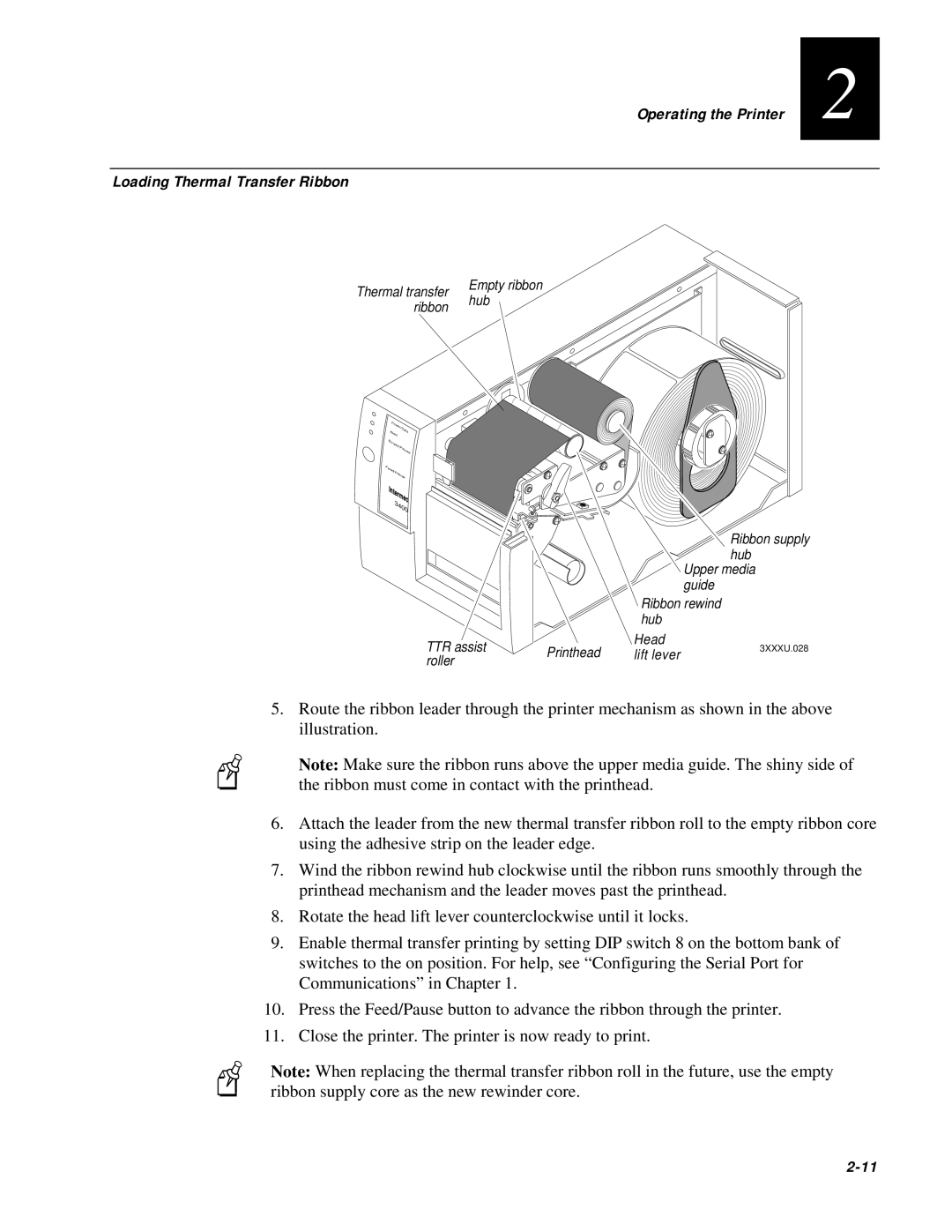 IBM EasyCoder 3400e user manual Loading Thermal Transfer Ribbon, 2-11 