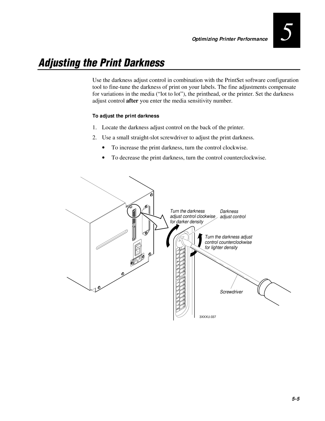 IBM EasyCoder 3400e user manual Adjusting the Print Darkness, To adjust the print darkness 