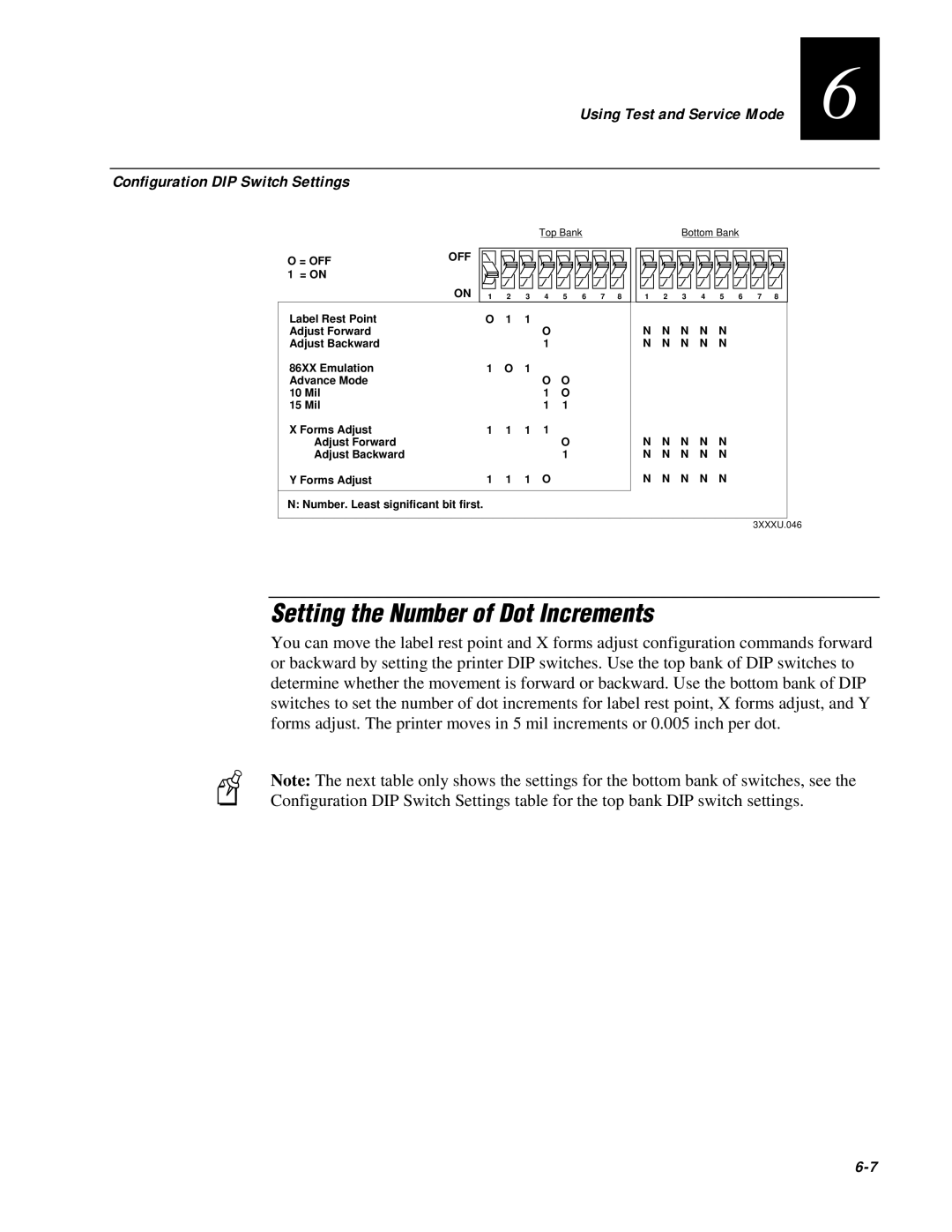IBM EasyCoder 3400e user manual Setting the Number of Dot Increments, Configuration DIP Switch Settings 