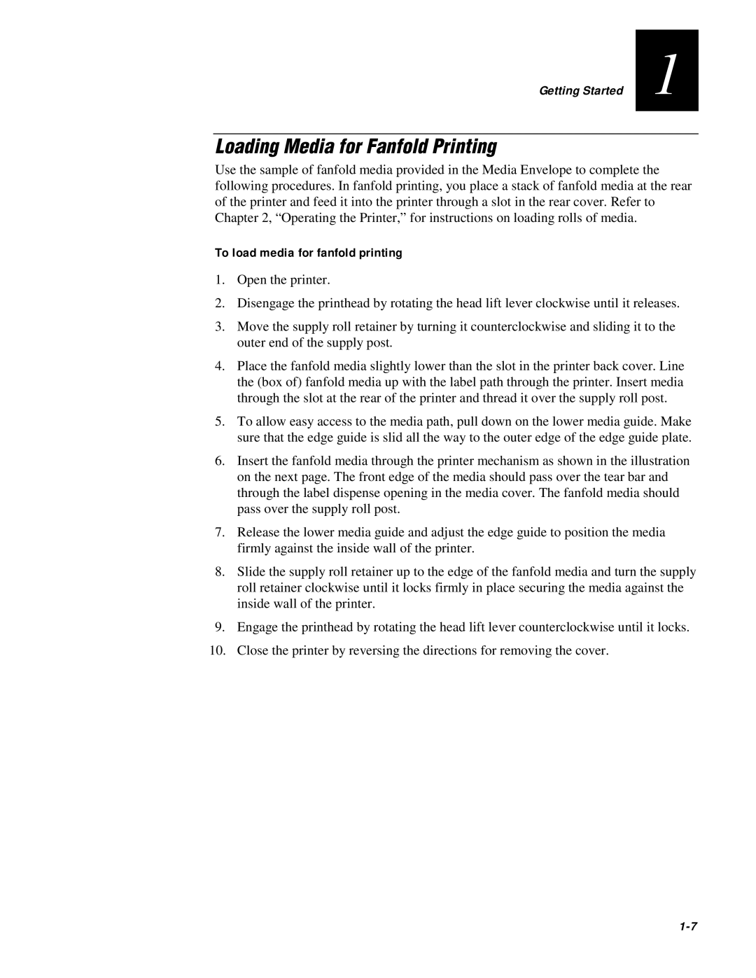 IBM EasyCoder 3400e user manual Loading Media for Fanfold Printing, To load media for fanfold printing 