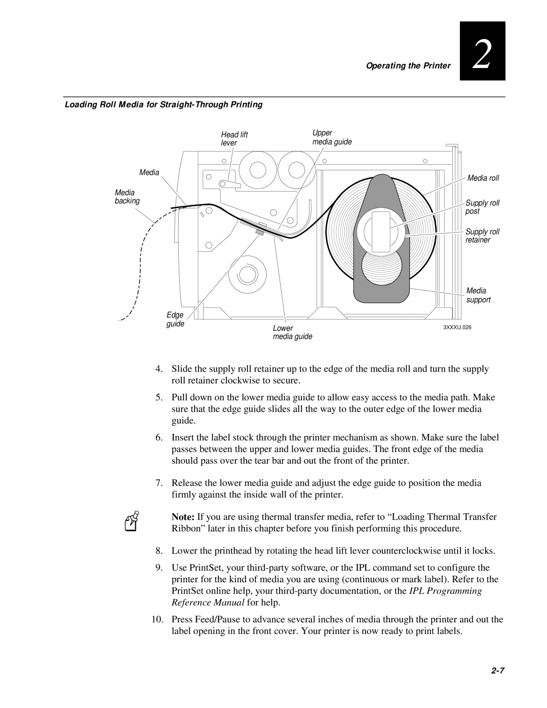 IBM EasyCoder 3400e user manual Loading Roll Media for Straight-Through Printing 