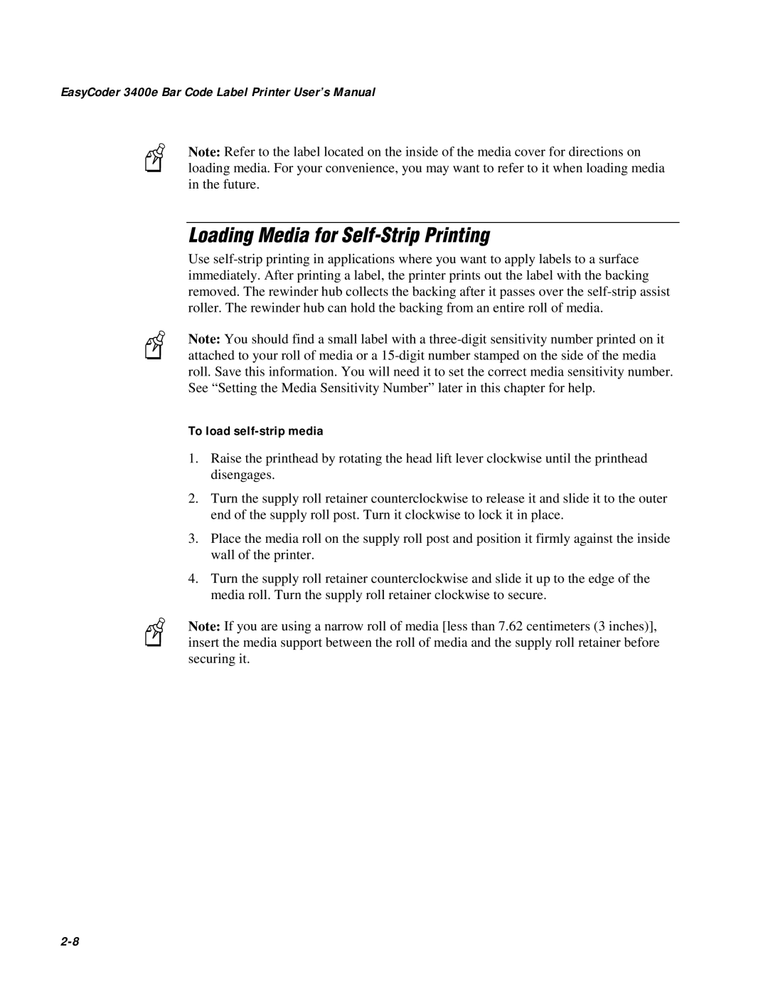 IBM EasyCoder 3400e user manual Loading Media for Self-Strip Printing, To load self-strip media 