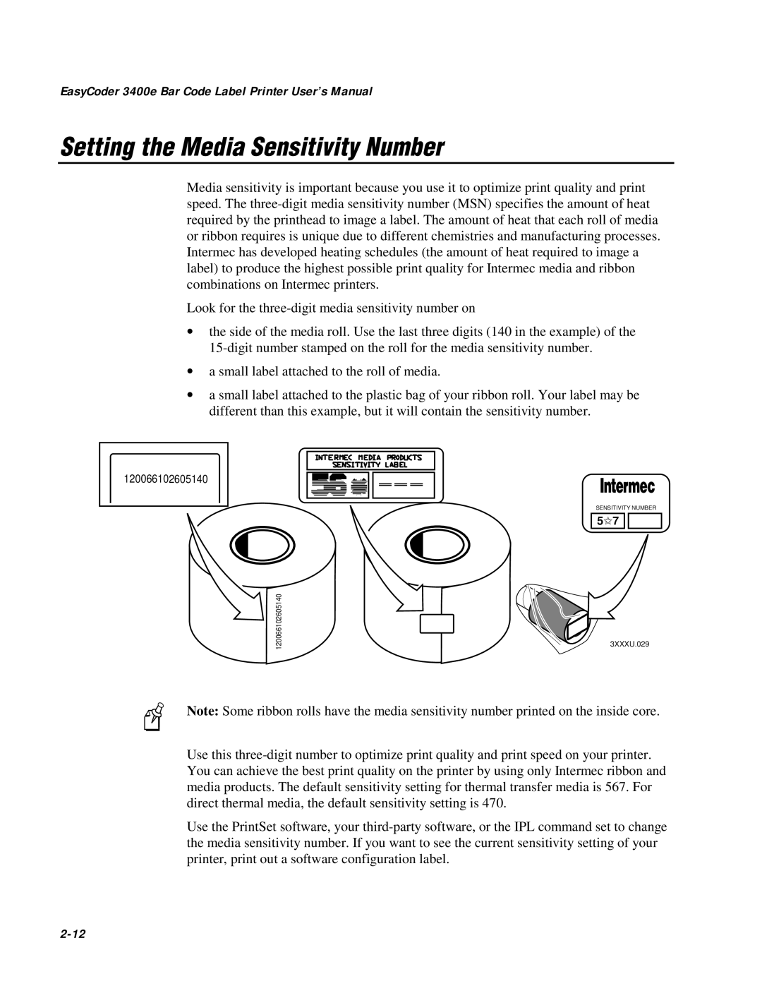 IBM EasyCoder 3400e user manual Setting the Media Sensitivity Number 