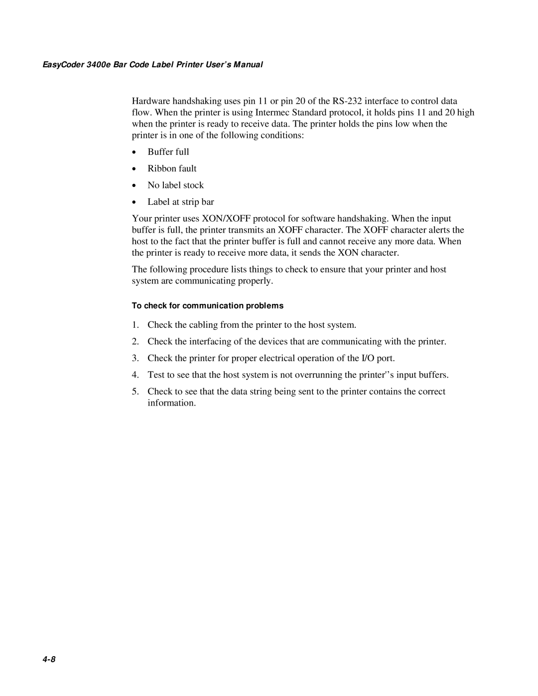 IBM user manual EasyCoder 3400e Bar Code Label Printer User’s Manual, To check for communication problems 