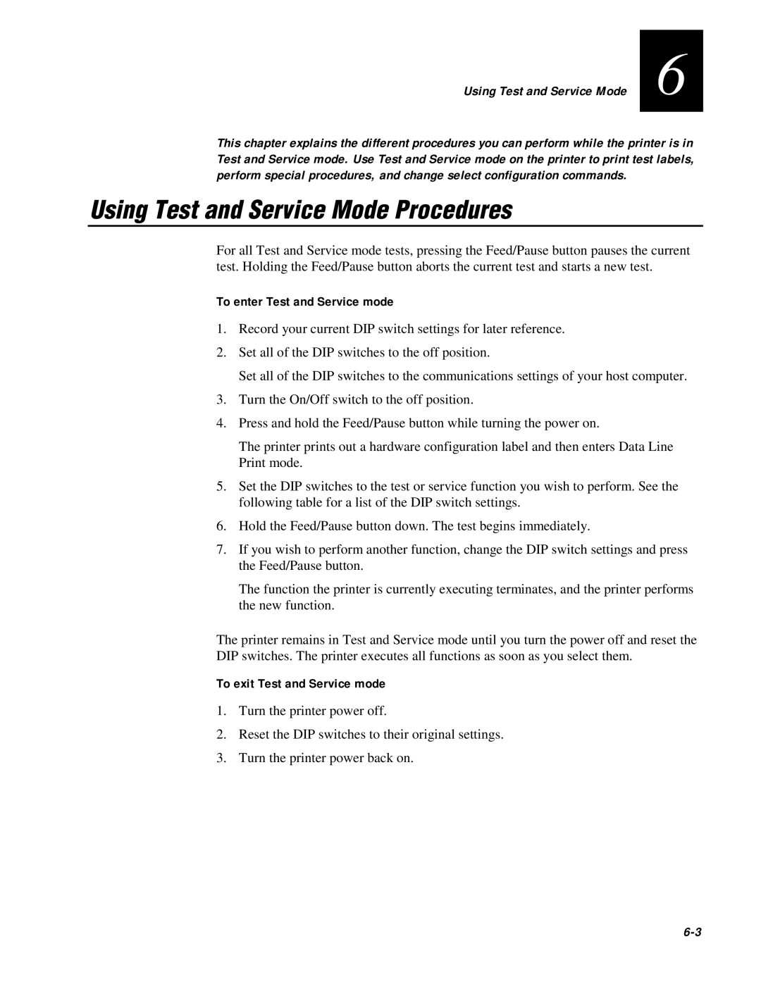 IBM EasyCoder 3400e Using Test and Service Mode Procedures, To enter Test and Service mode, To exit Test and Service mode 