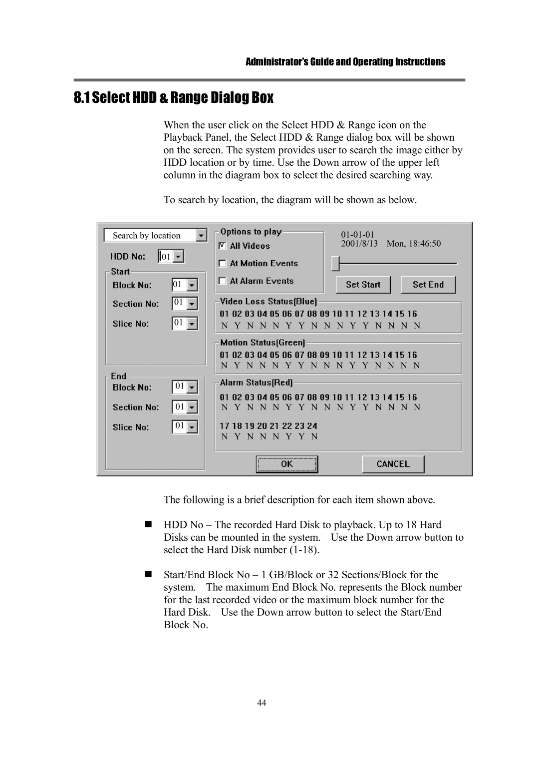 IBM EDR1600 manual Select HDD & Range Dialog Box 