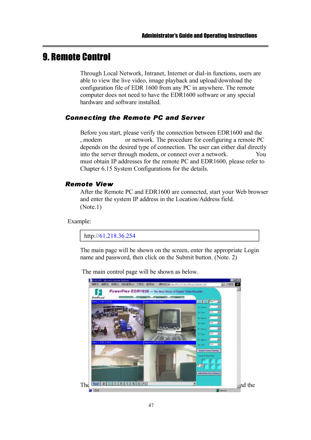 IBM EDR1600 manual Remote Control, Connecting the Remote PC and Server 