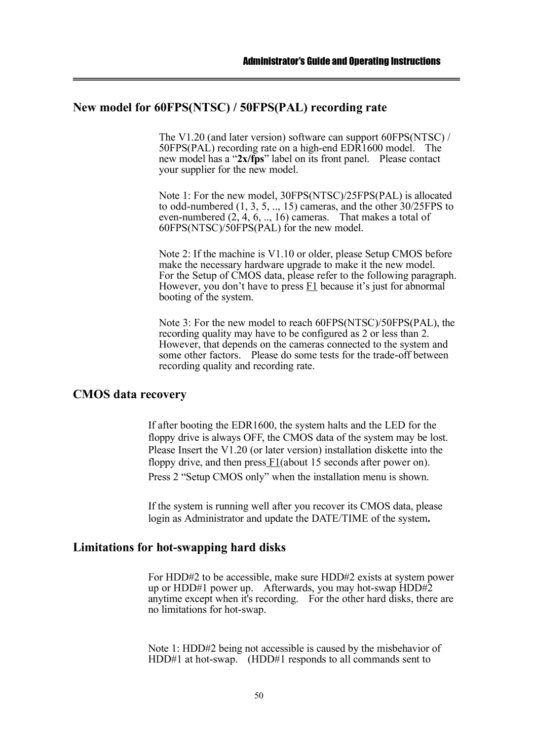 IBM EDR1600 manual New model for 60FPSNTSC / 50FPSPAL recording rate 