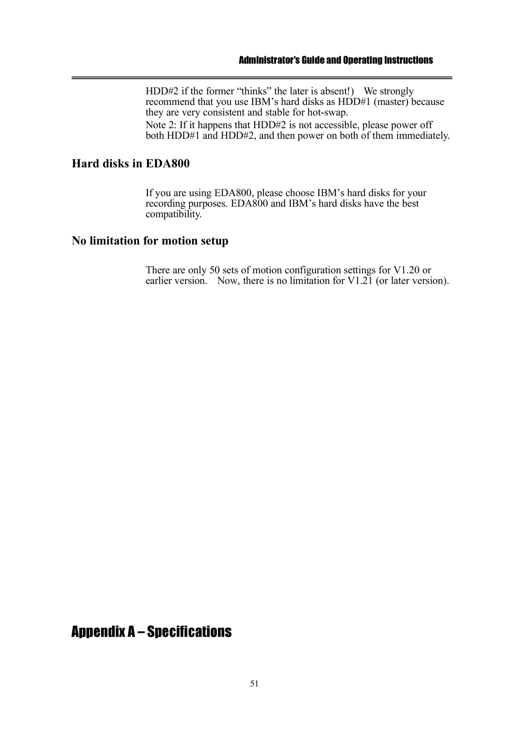 IBM EDR1600 manual Appendix a Specifications, Hard disks in EDA800 