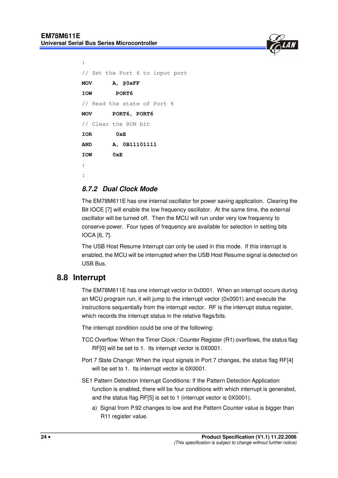 IBM EM78M611E manual Interrupt, Dual Clock Mode 