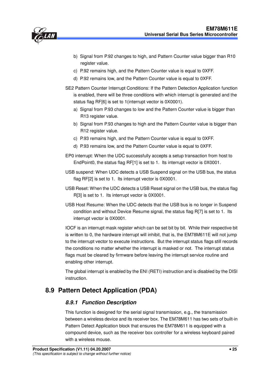 IBM EM78M611E manual Pattern Detect Application PDA, Function Description 