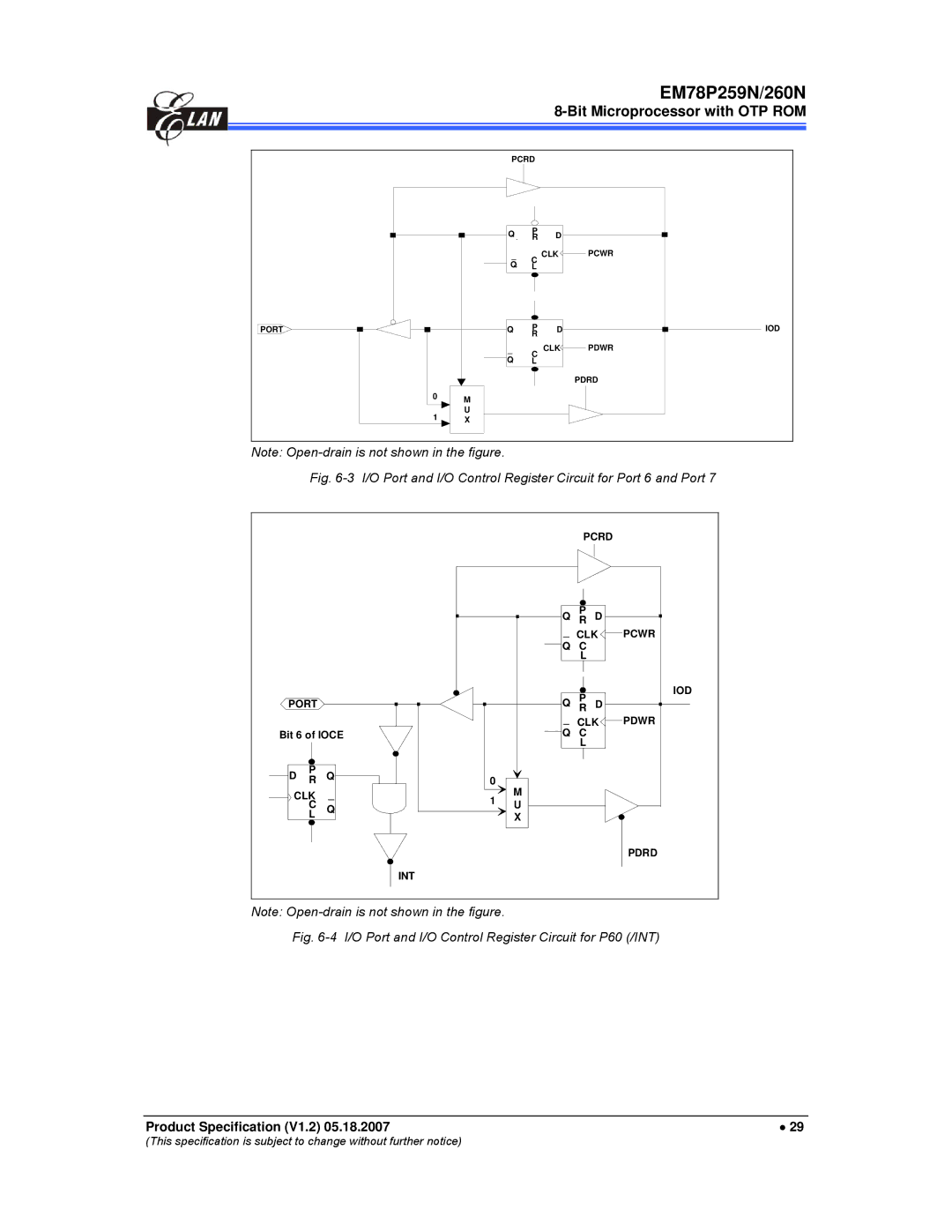 IBM EM78P259N/260N manual I/O Port and I/O Control Register Circuit for P60 /INT 