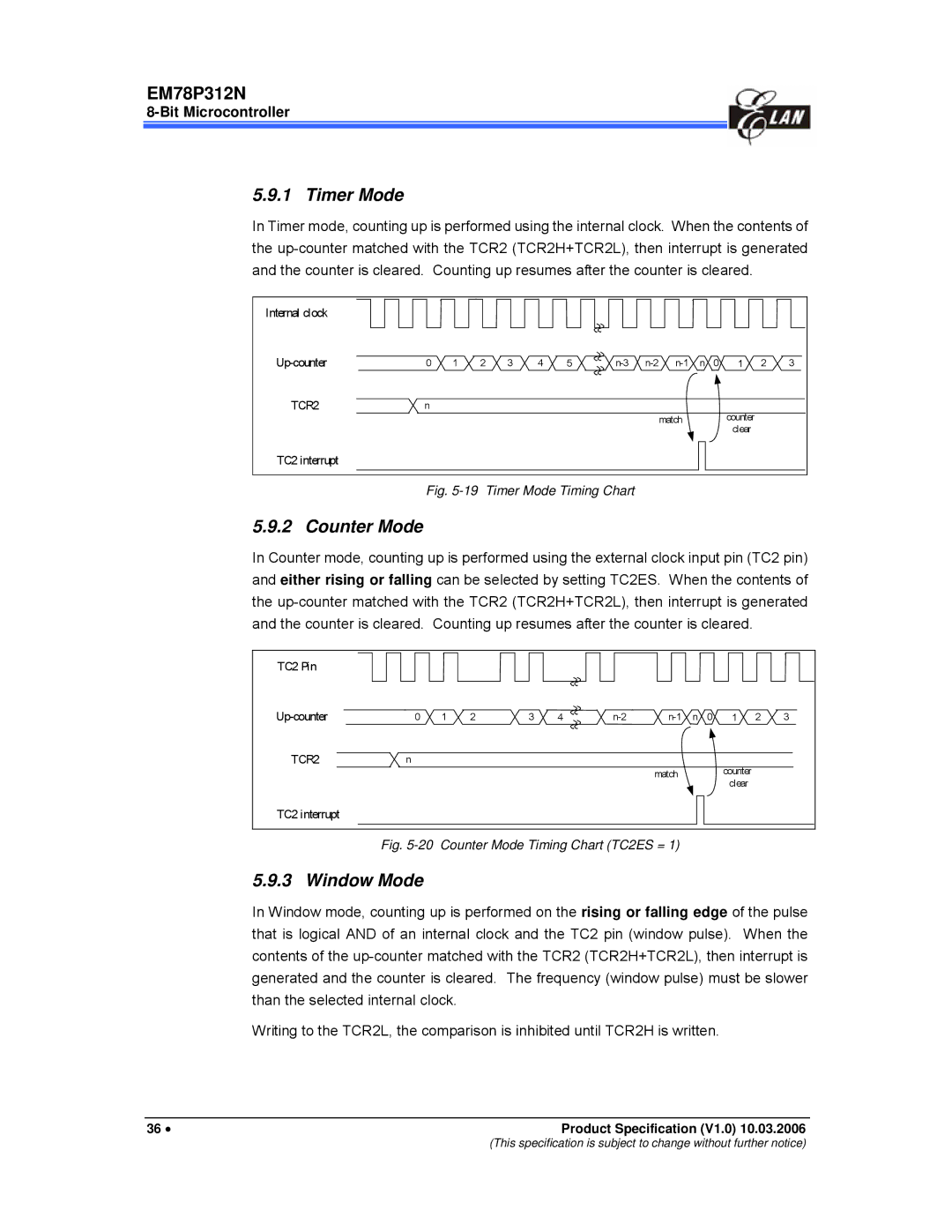 IBM EM78P312N manual Timer Mode, Counter Mode, Window Mode 