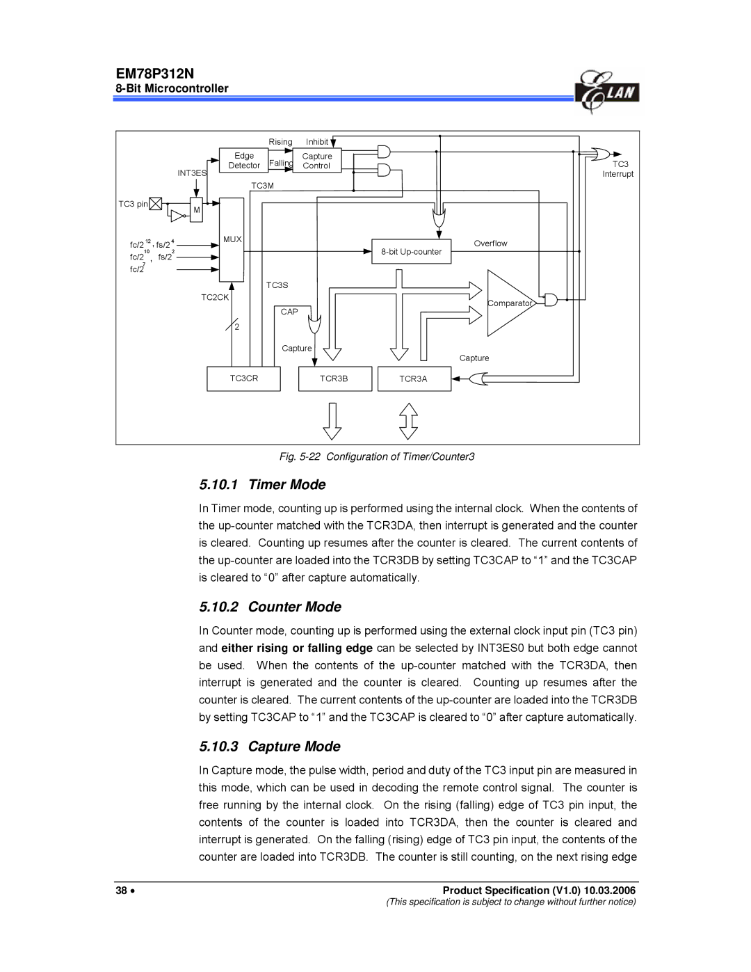 IBM EM78P312N manual Capture Mode, Configuration of Timer/Counter3 