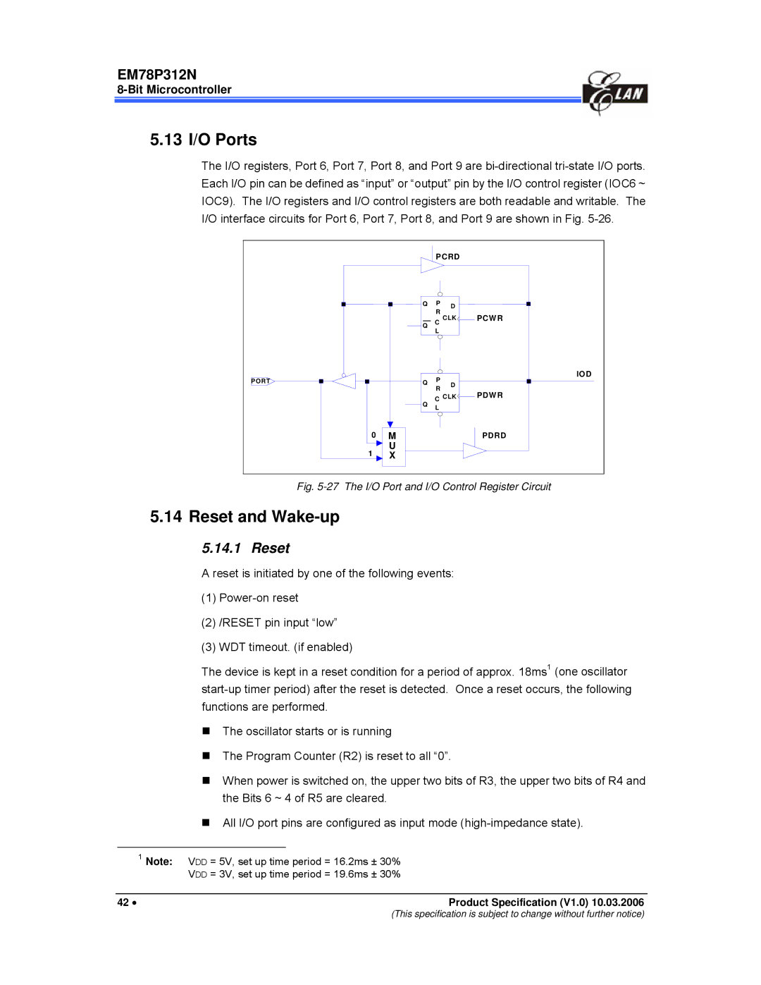 IBM EM78P312N manual 13 I/O Ports, Reset and Wake-up 