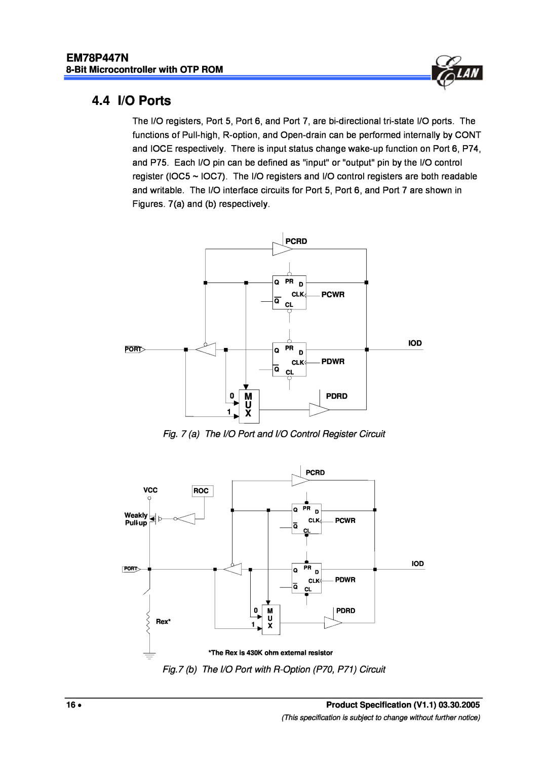 IBM EM78P447N manual 4.4 I/O Ports, a The I/O Port and I/O Control Register Circuit 