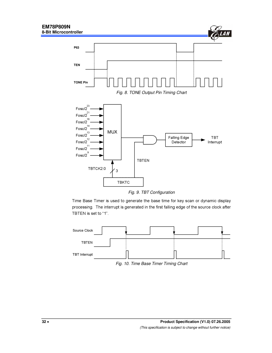 IBM EM78P809N manual Tone Output Pin Timing Chart 