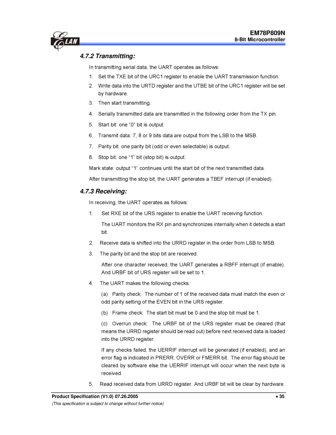 IBM EM78P809N manual Transmitting, Receiving 