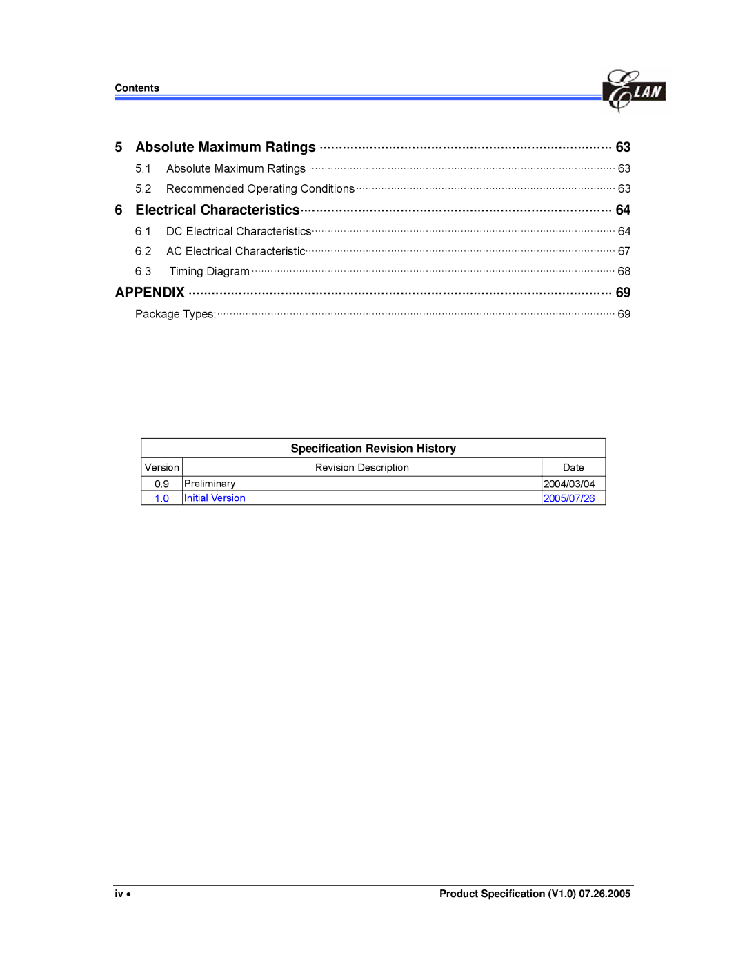 IBM EM78P809N manual Specification Revision History 